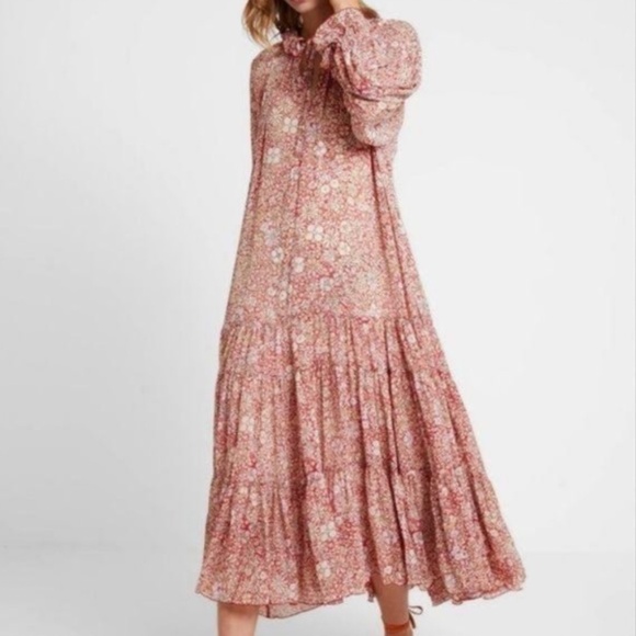 New! OPT Anthropologie Floral Long Sleeve Prairie Dress - Picture 2 of 7